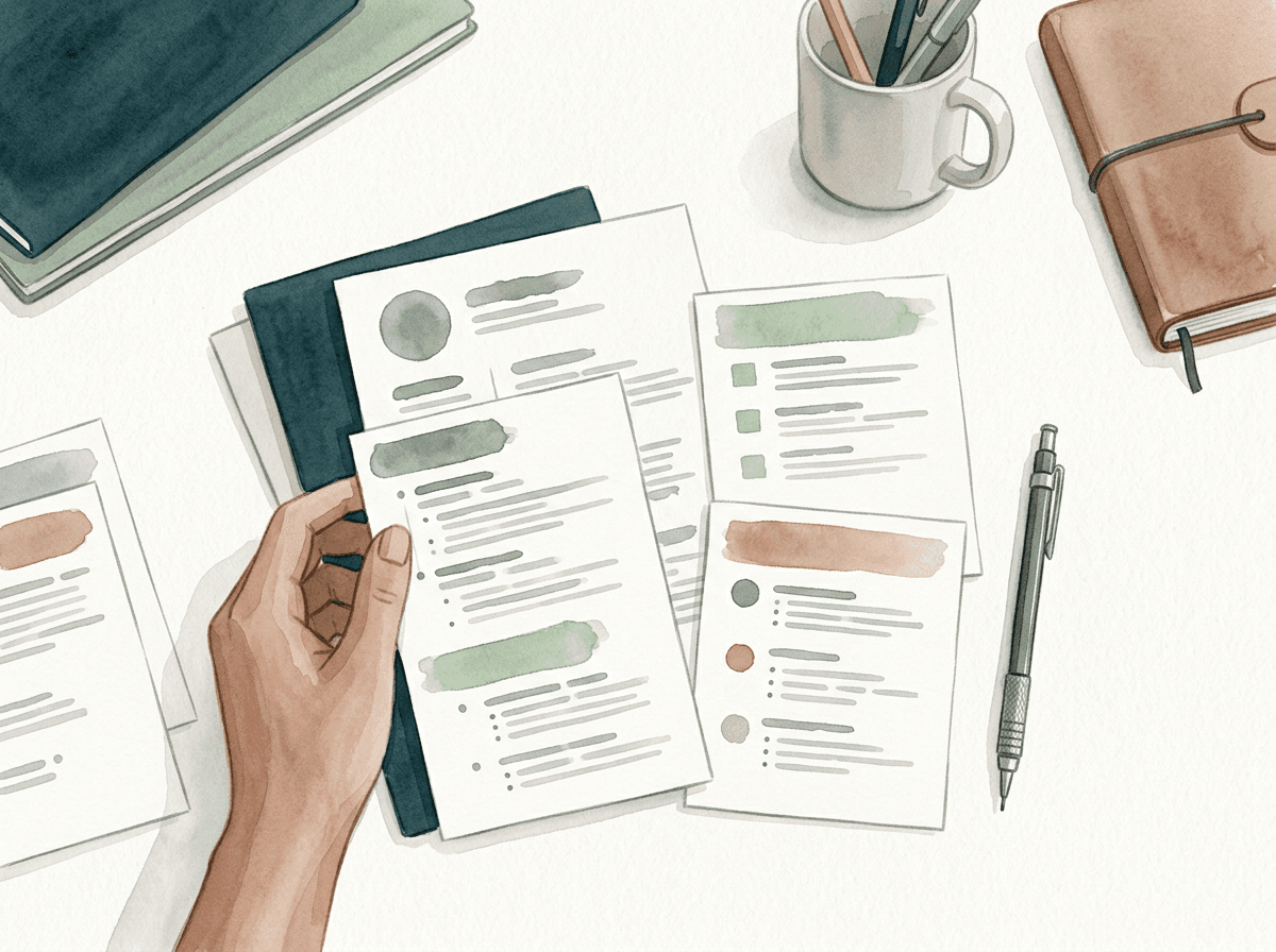 Illustration of organizing career notes into resume sections