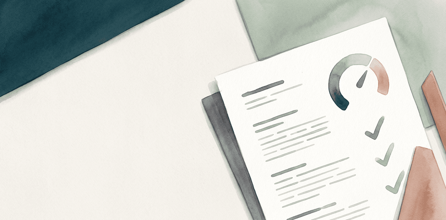 A resume next to a circular score gauge with checkmarks