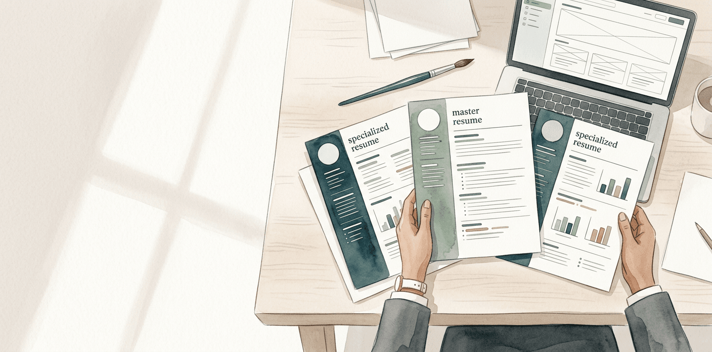 A calm editorial cover illustration for the article “Why One Resume Can't Win Every Job”.